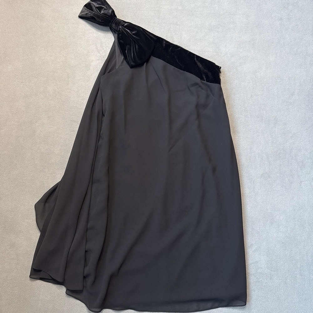 Ralph Lauren‎ Dress Womens 6 Black Georgette One Shoulder Velvet Bow Drape NWT